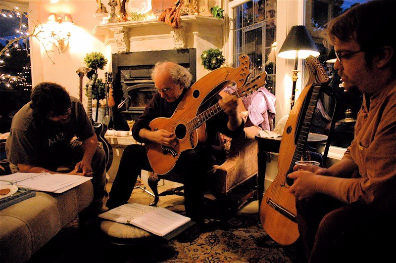 John Doan Harp Guitar Retreat John Doan working with participants on harp guitars
